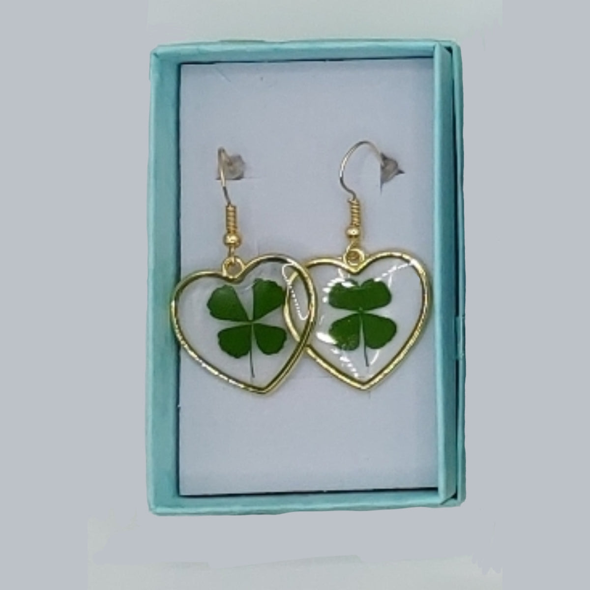 St Patrick's Day Earrings Wooden Heart Shamrock